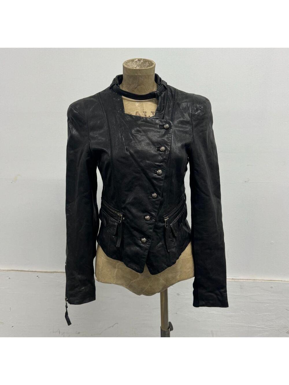 BASIC HOUSE Vintage Asymmetric Button-Front Lambskin Leather Jacket